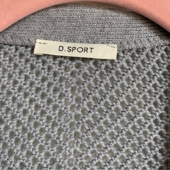 D Sport Gray Cashmere Blend Perforated Tight Knit Open Front Tassel Cardigan - Picture 6 of 9